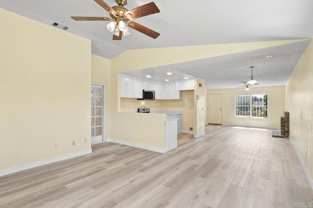 1403 Goff Ct, San Diego, CA 92114 - unfurnished living room with a ceiling fan, light wood finished floors, baseboards, recessed lighting, and vaulted ceiling
