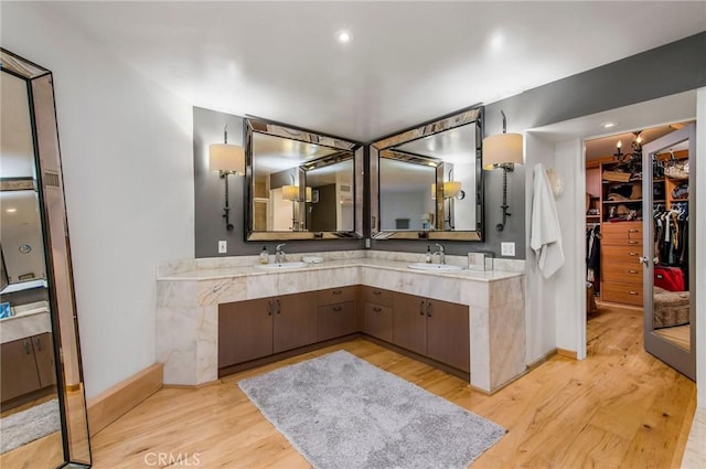 bathroom featuring vanity and hardwood / wood-style floors