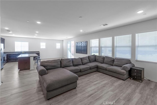 living room with sink and light wood-type flooring