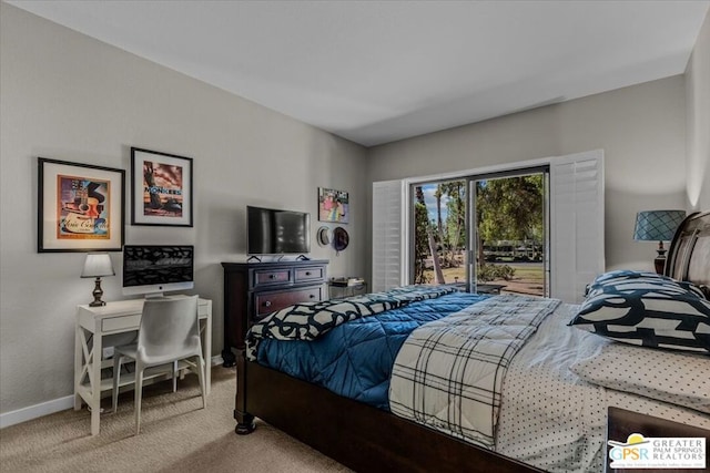 bedroom featuring light colored carpet