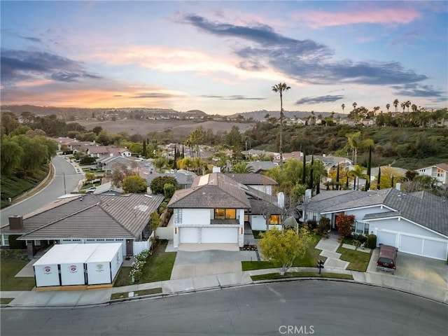 view of aerial view at dusk