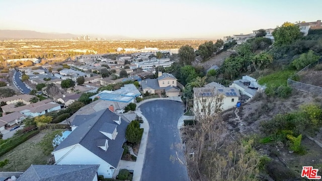 view of aerial view at dusk