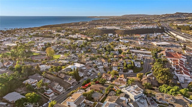 aerial view featuring a water view and a residential view