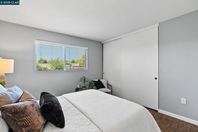 bedroom with dark wood-type flooring