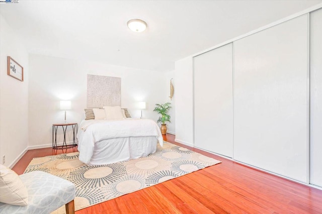 bedroom with a closet and hardwood / wood-style floors