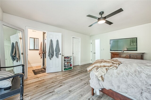 42893 Long Hollow Dr, Coarsegold, CA 93614 - bedroom featuring ceiling fan, light hardwood / wood-style floors, and ensuite bathroom