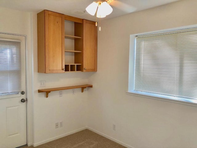 washroom featuring carpet, a wealth of natural light, and ceiling fan