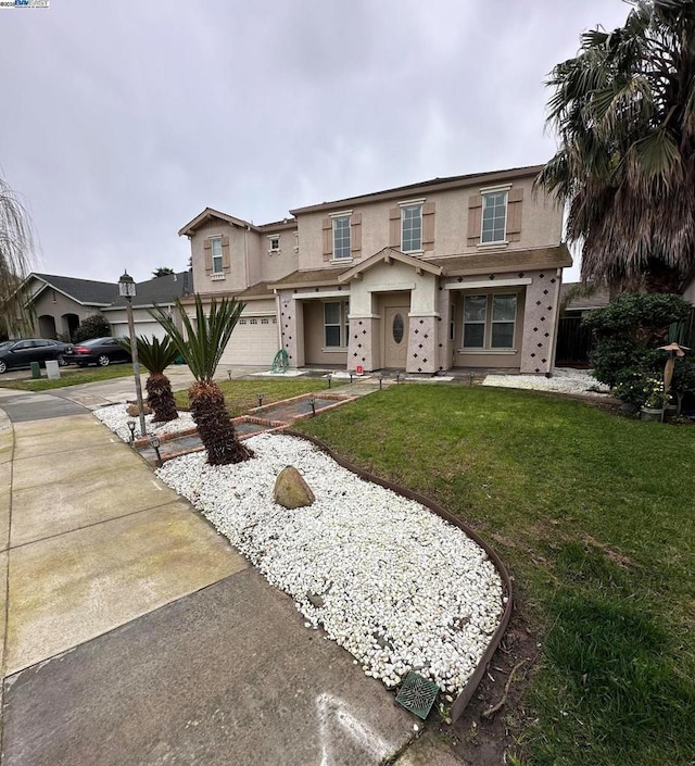 view of front facade featuring a front yard and a garage