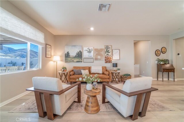 living room with light hardwood / wood-style flooring