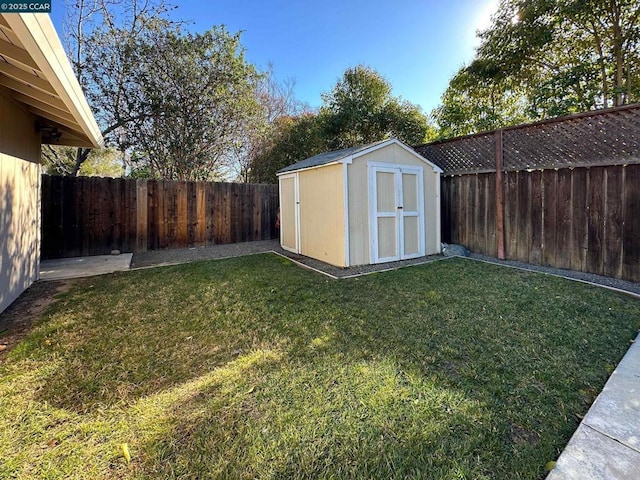 view of yard with a storage unit