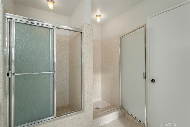 bathroom featuring a shower with door