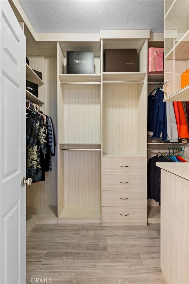 spacious closet featuring light wood-type flooring