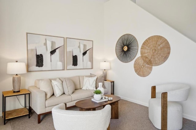 living room featuring lofted ceiling