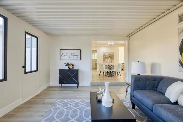 living room featuring light wood-type flooring