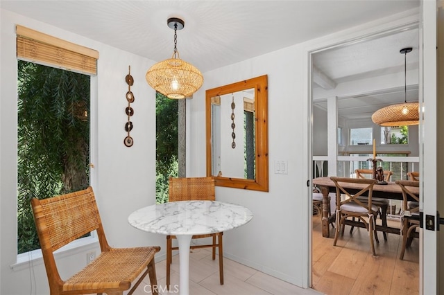 dining space with light hardwood / wood-style flooring