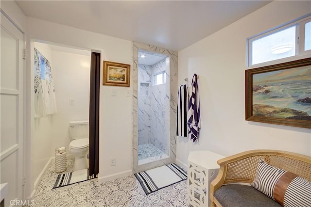 29 11th St, Cayucos, CA 93430 - bathroom featuring a marble finish shower, plenty of natural light, and tile patterned flooring