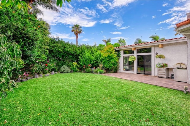 view of yard featuring a wooden deck