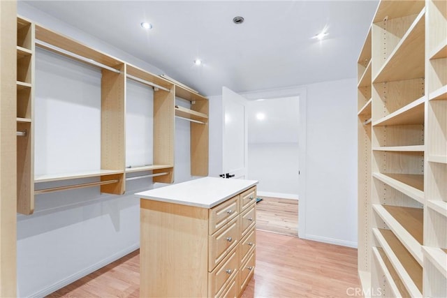 walk in closet featuring light hardwood / wood-style flooring