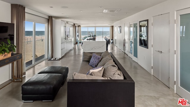 living room with a water view