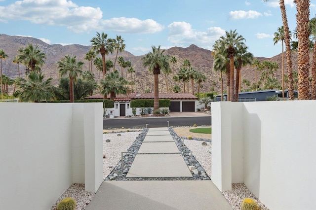 view of patio featuring a mountain view