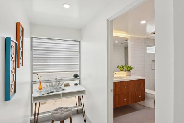 bathroom with toilet and vanity