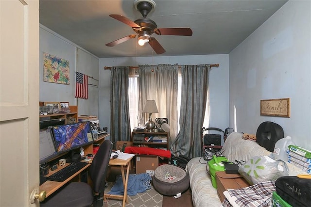 interior space featuring ceiling fan