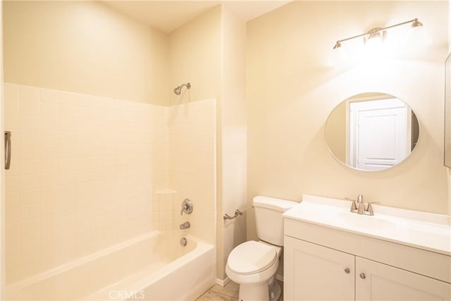 full bathroom with shower / tub combination, vanity, toilet, and tile patterned flooring