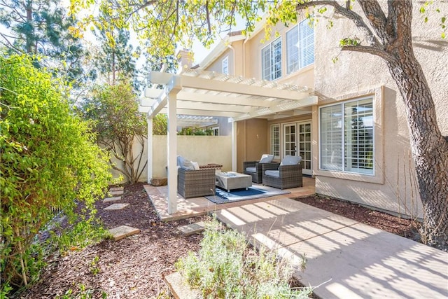 view of patio / terrace featuring an outdoor living space and a pergola