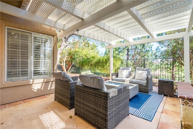 view of patio / terrace with an outdoor hangout area and a pergola