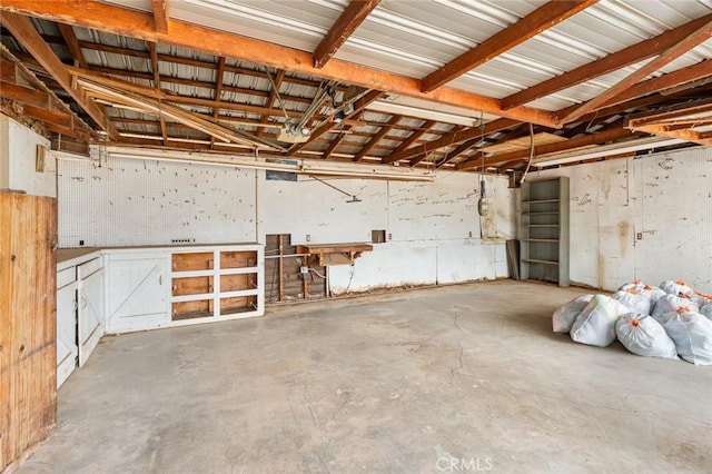 garage featuring a workshop area