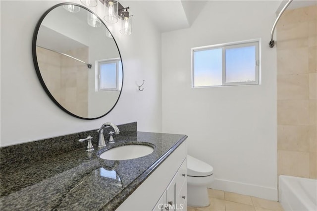 full bathroom featuring toilet, vanity, tile patterned flooring, and plenty of natural light