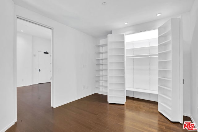 spacious closet featuring dark hardwood / wood-style floors