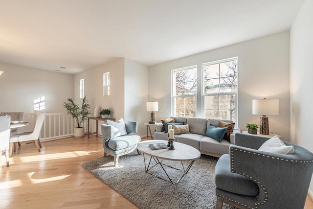 living room with light hardwood / wood-style flooring