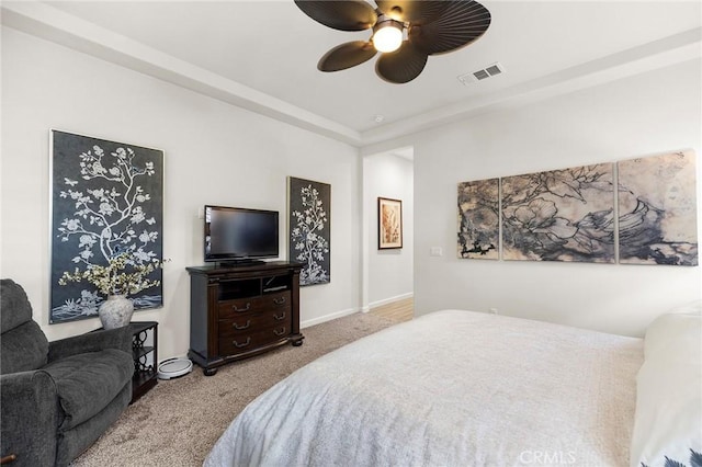 bedroom featuring ceiling fan and carpet floors