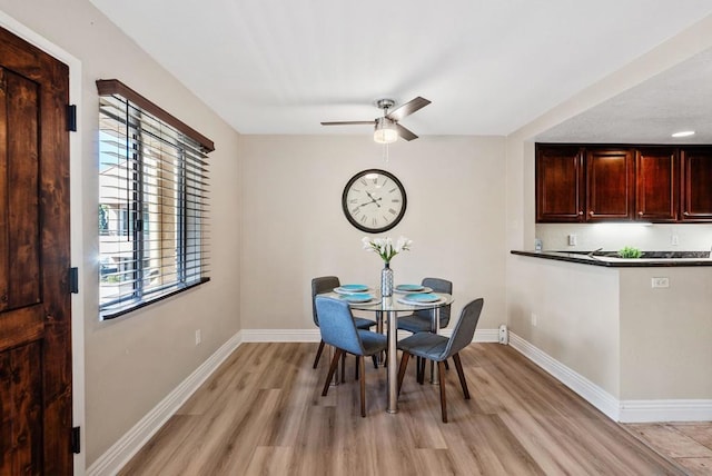 dining room featuring ceiling fan and light hardwood / wood-style floors