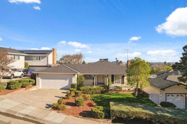 view of front of property with covered porch and a front lawn