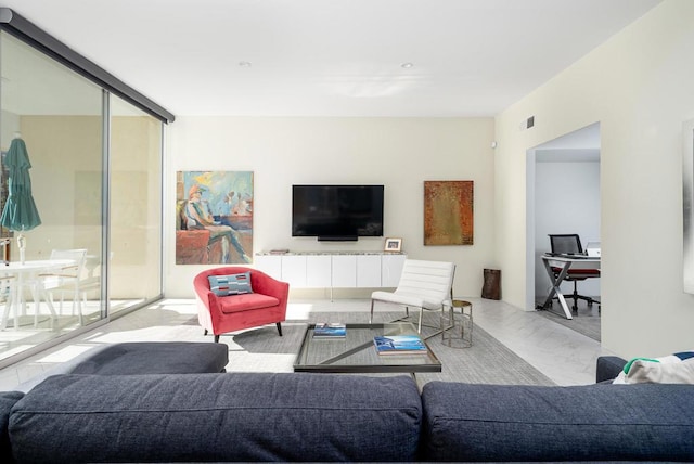 living room featuring expansive windows