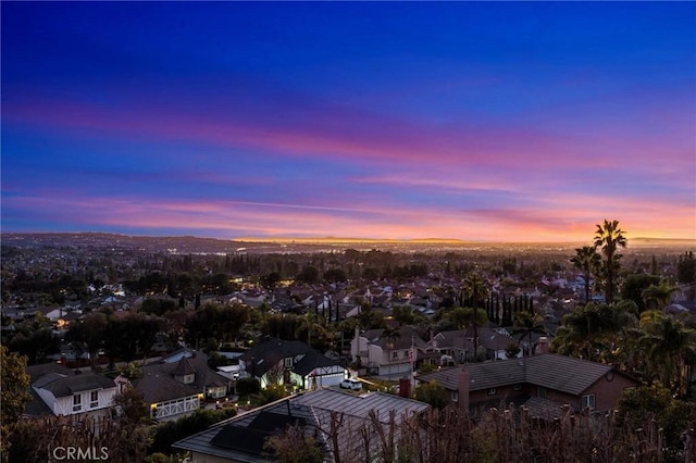 view of aerial view at dusk