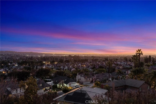 view of aerial view at dusk