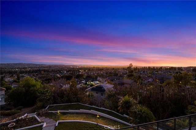 view of aerial view at dusk