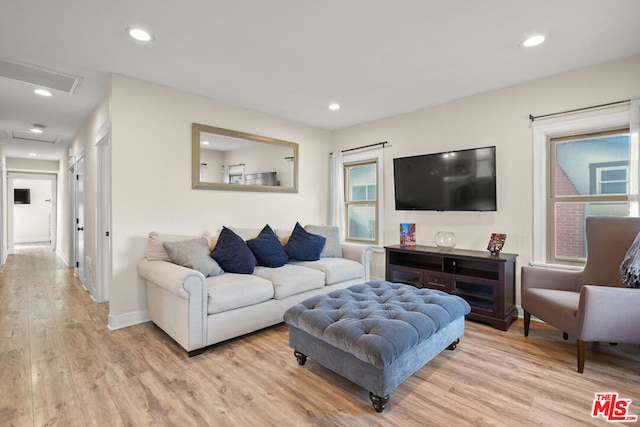 living room with light wood-type flooring