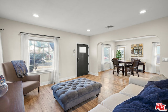 living room with light wood-type flooring