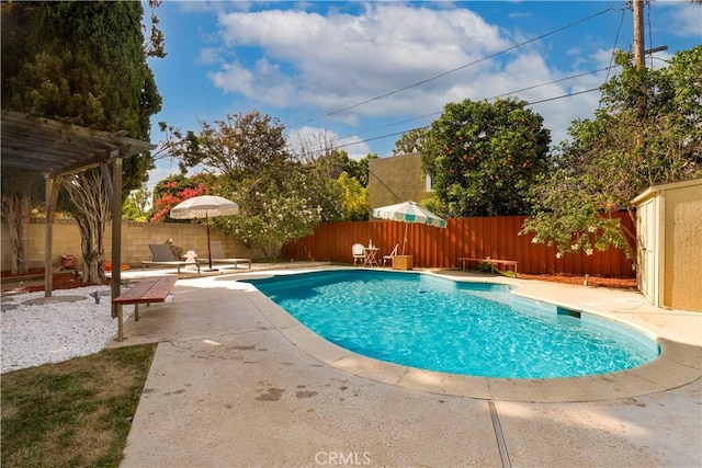 view of swimming pool with a pergola and a patio