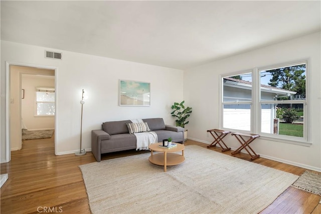 living room with light wood-type flooring