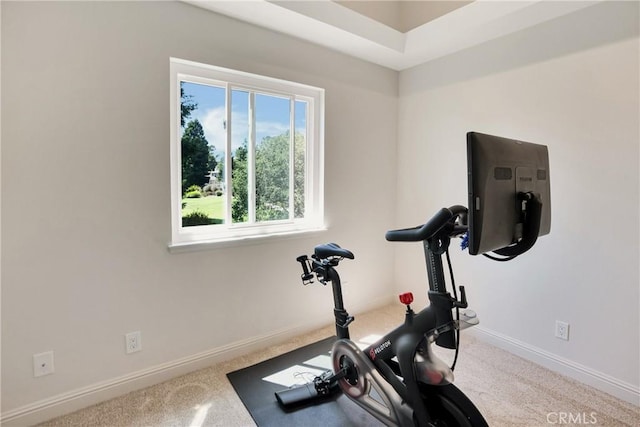 exercise room with carpet flooring