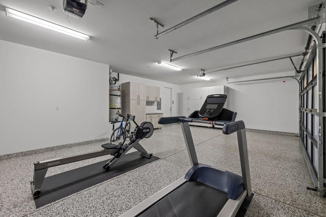 exercise room featuring secured water heater