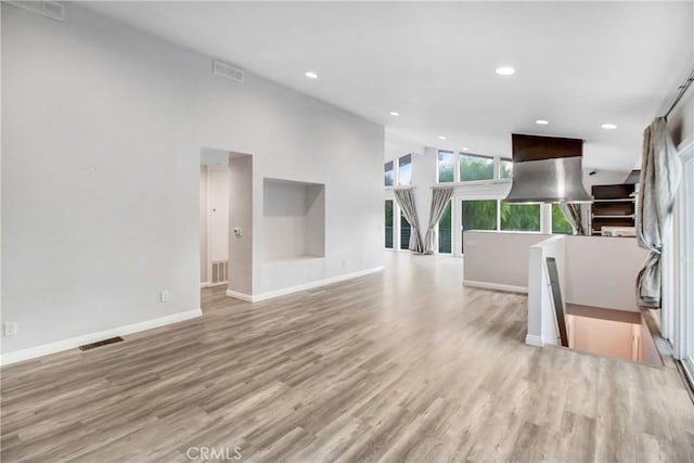 unfurnished living room featuring light hardwood / wood-style floors