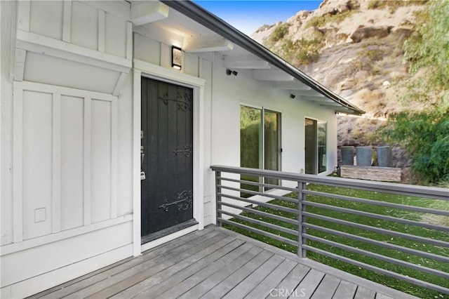 doorway to property featuring a balcony