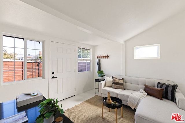 living room with lofted ceiling