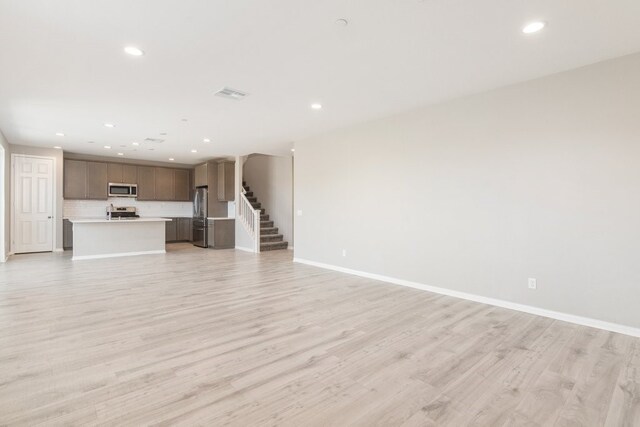 unfurnished living room with light hardwood / wood-style flooring